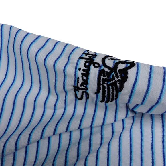 Straight Down Mens Blue Striped EMBROIDERED Golf Polo Shirt Bear Lake Small - Picture 4 of 7